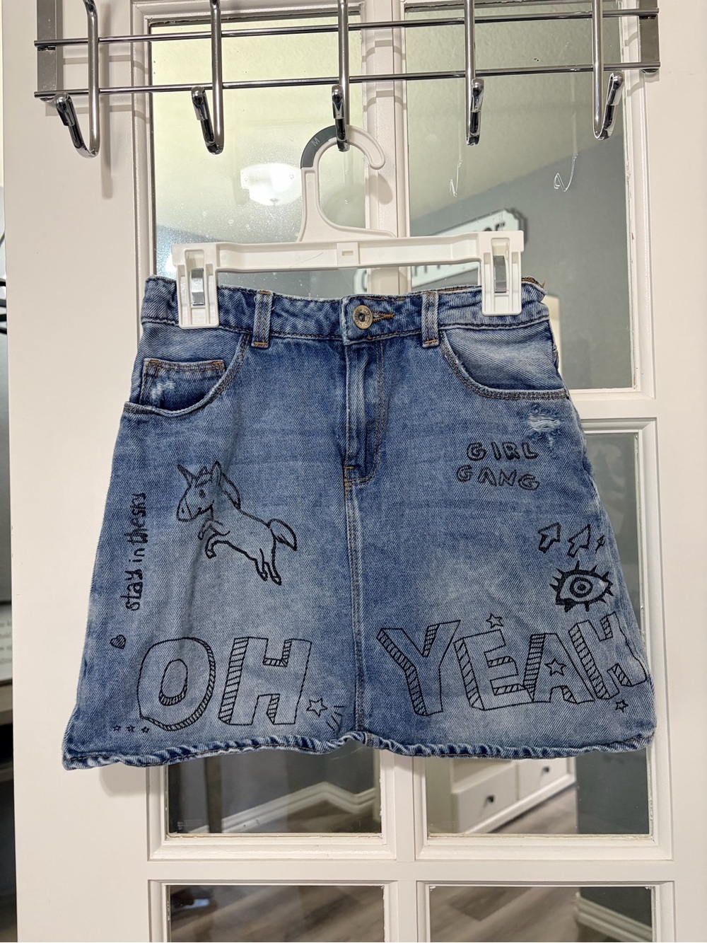 Zara Blue Denim Skirt with Black Graphic Accents